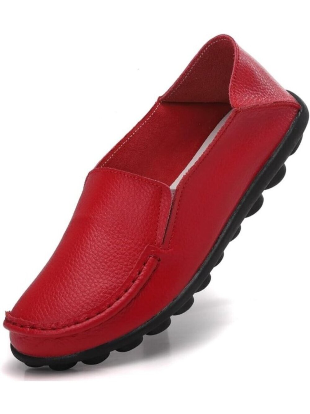Women’s Dark Red Leather Slip On Loafers Comfortable Walking Flats Casual